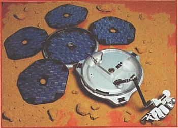 Beagle 2 mit ausgeklappten Solarzellenflächen udn dem Robotarm - copyright ESA